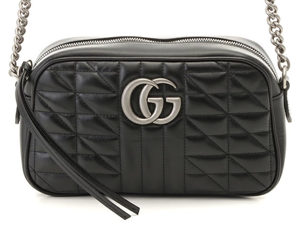 Gucci GG Marmont Shoulder Bag Black Silver Calfskin